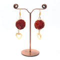 Hot Red Druzy Dangle Brass Earrings With Heart