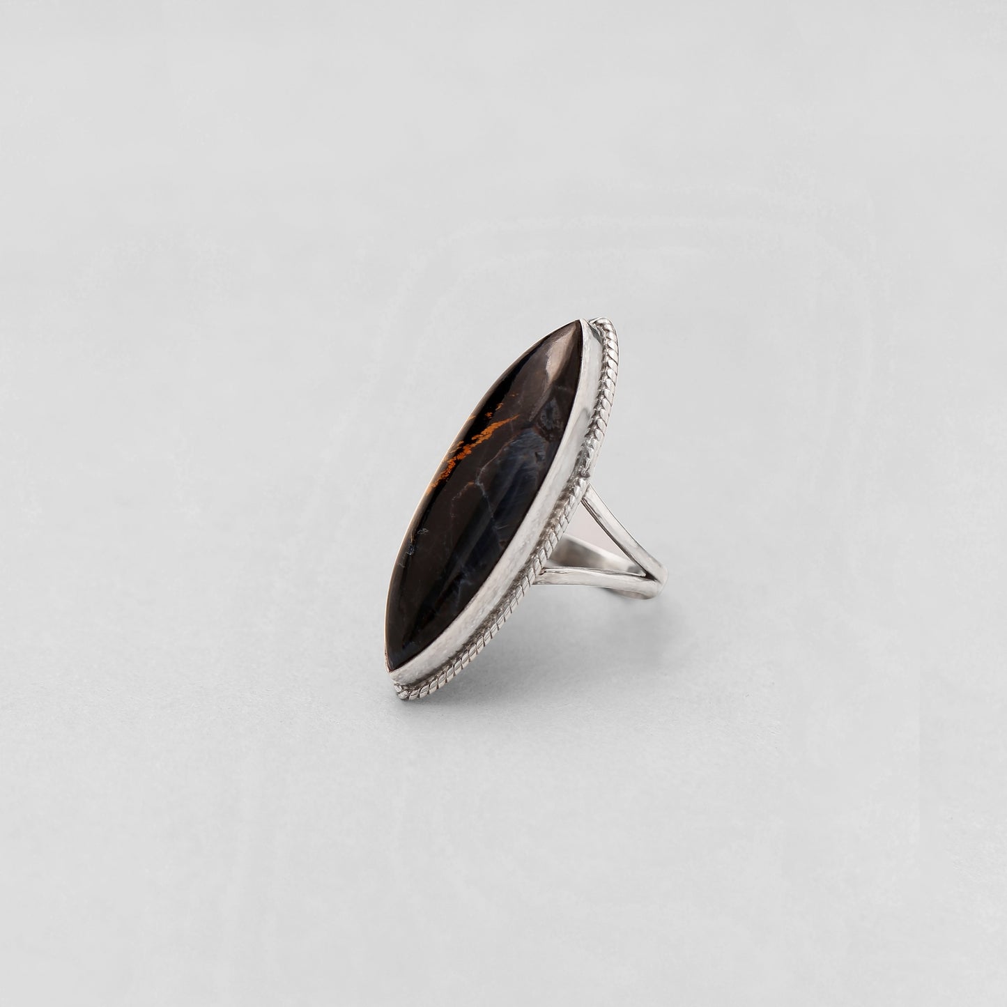 Rare and Unique Marquise Pietersite Gemstone Silver Ring