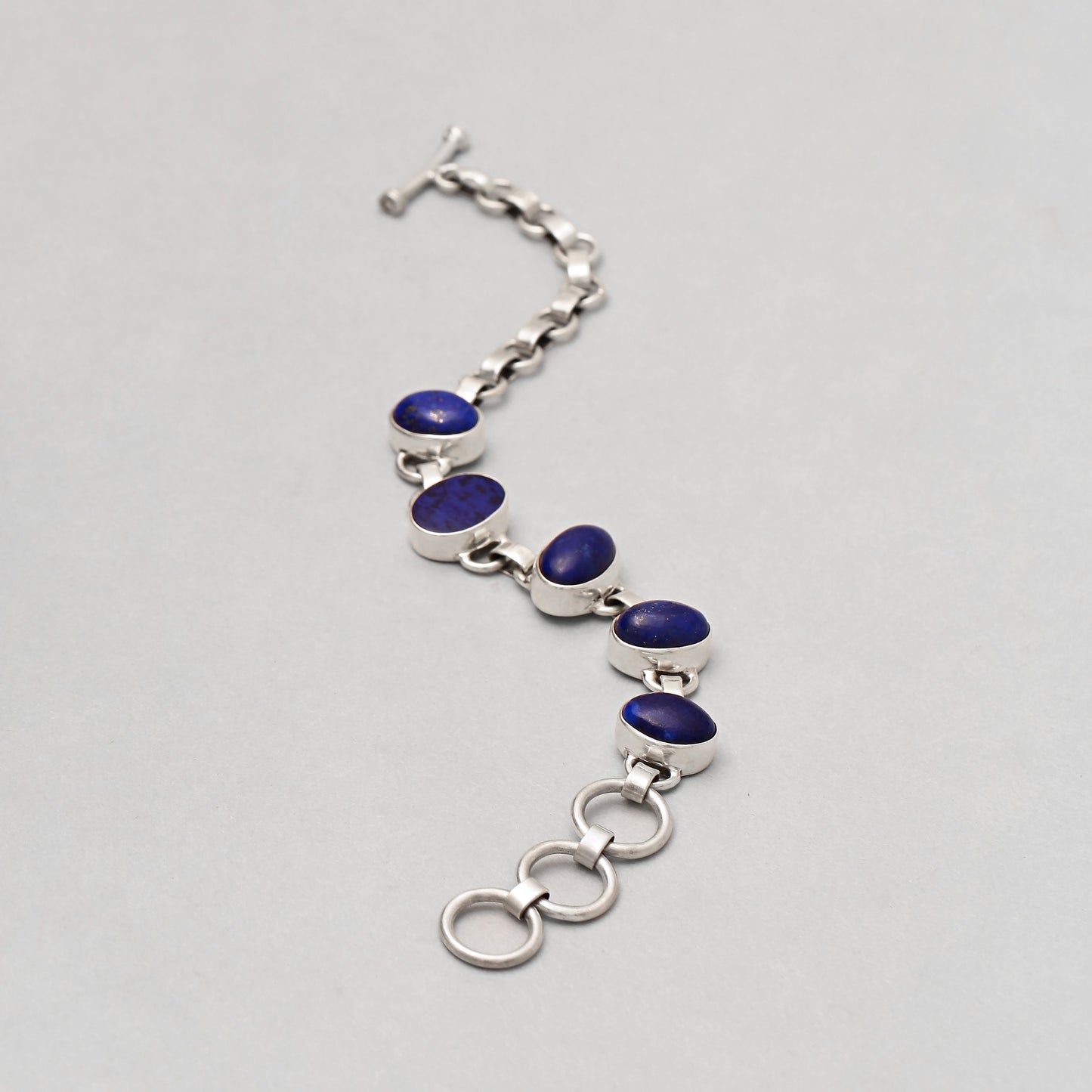 Sterling Silver Lapis Gemstone Link Chain Bracelet, High Quality Silver Men's Bracelet