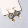 Beautiful Green Druzy Hanging Dangle Earring with Gold Plated Silver Charm | On Sale