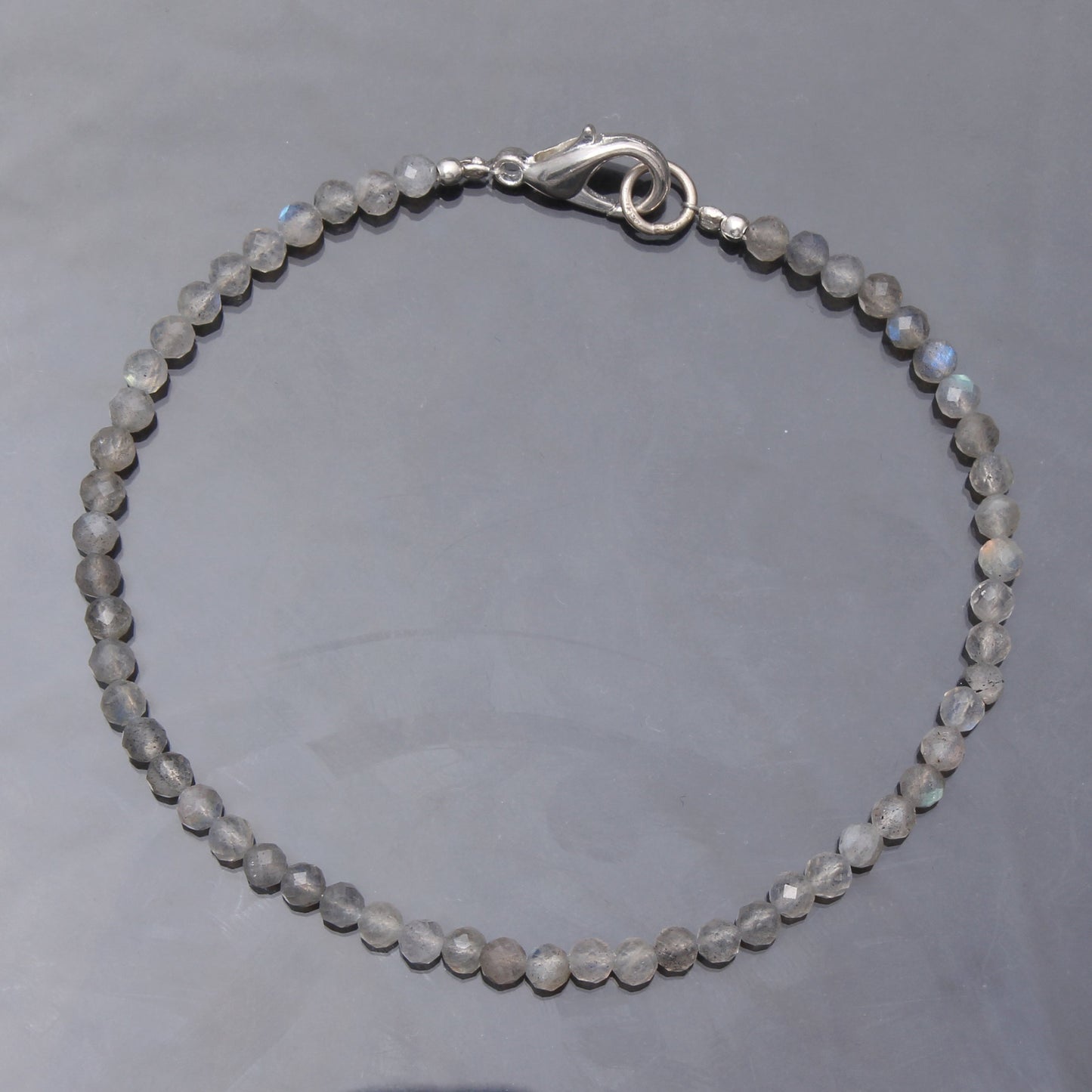 Labradorite Micro faceted Round Shape Tiny Minimalist Bracelet With 925 Silver Lobster Lock GemsRush