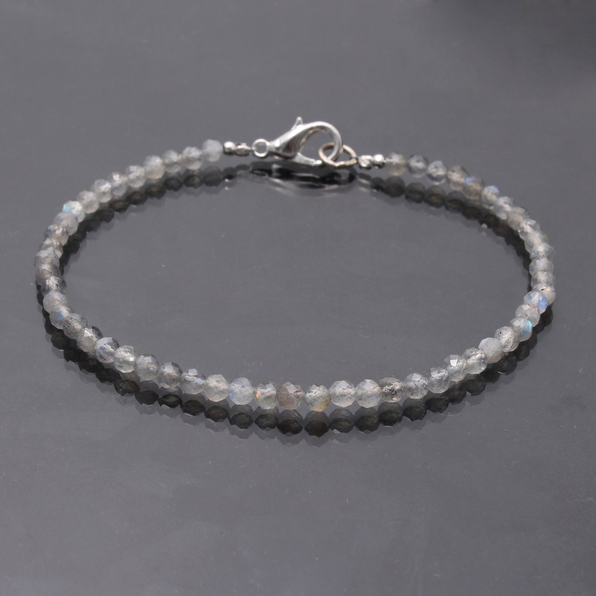 Labradorite Micro faceted Round Shape Tiny Minimalist Bracelet With 925 Silver Lobster Lock GemsRush