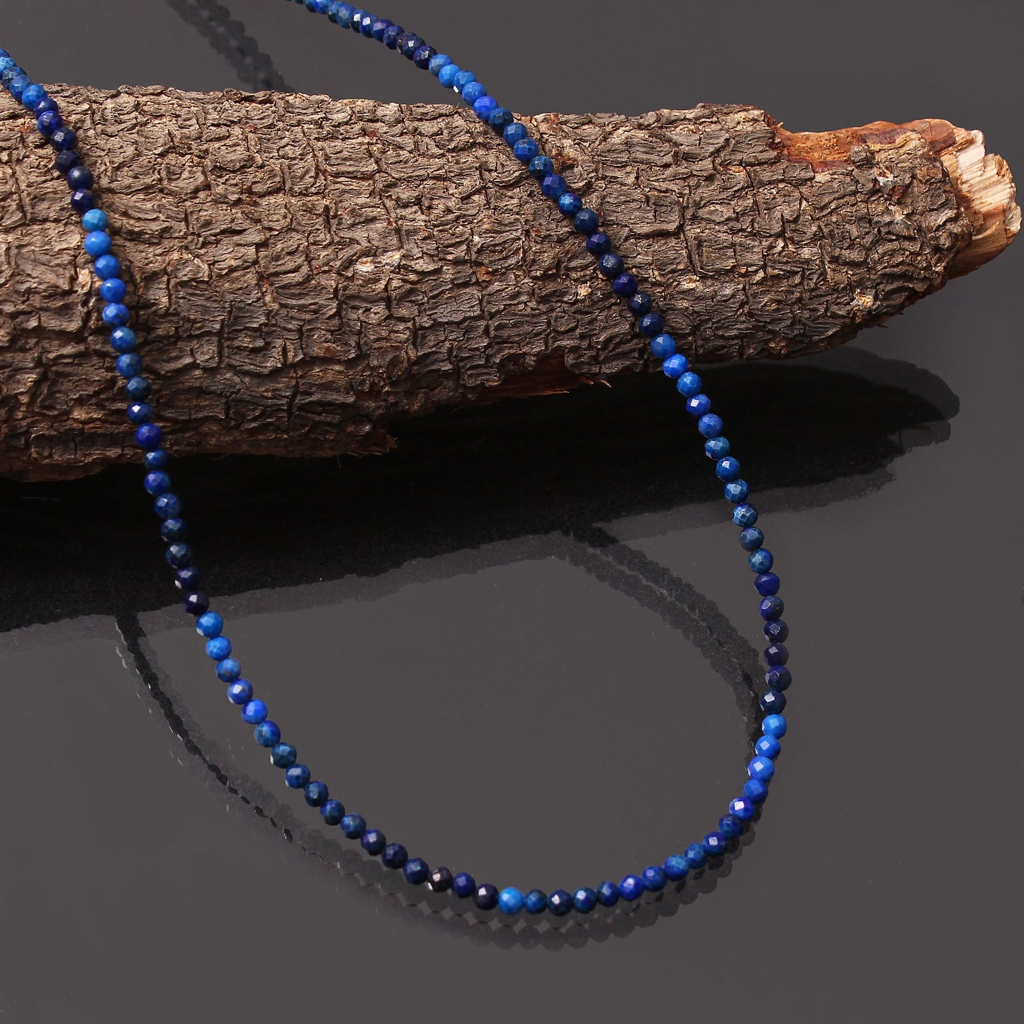 Lapis Lazuli Beaded Necklace,Blue Lapis Lazuli Micro Faceted Round Bead Necklace, Semi Precious Shaded Blue Lapis Tiny Beads Necklace GemsRush