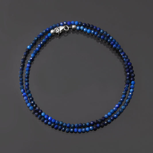 Lapis Lazuli Beaded Necklace,Blue Lapis Lazuli Micro Faceted Round Bead Necklace, Semi Precious Shaded Blue Lapis Tiny Beads Necklace GemsRush