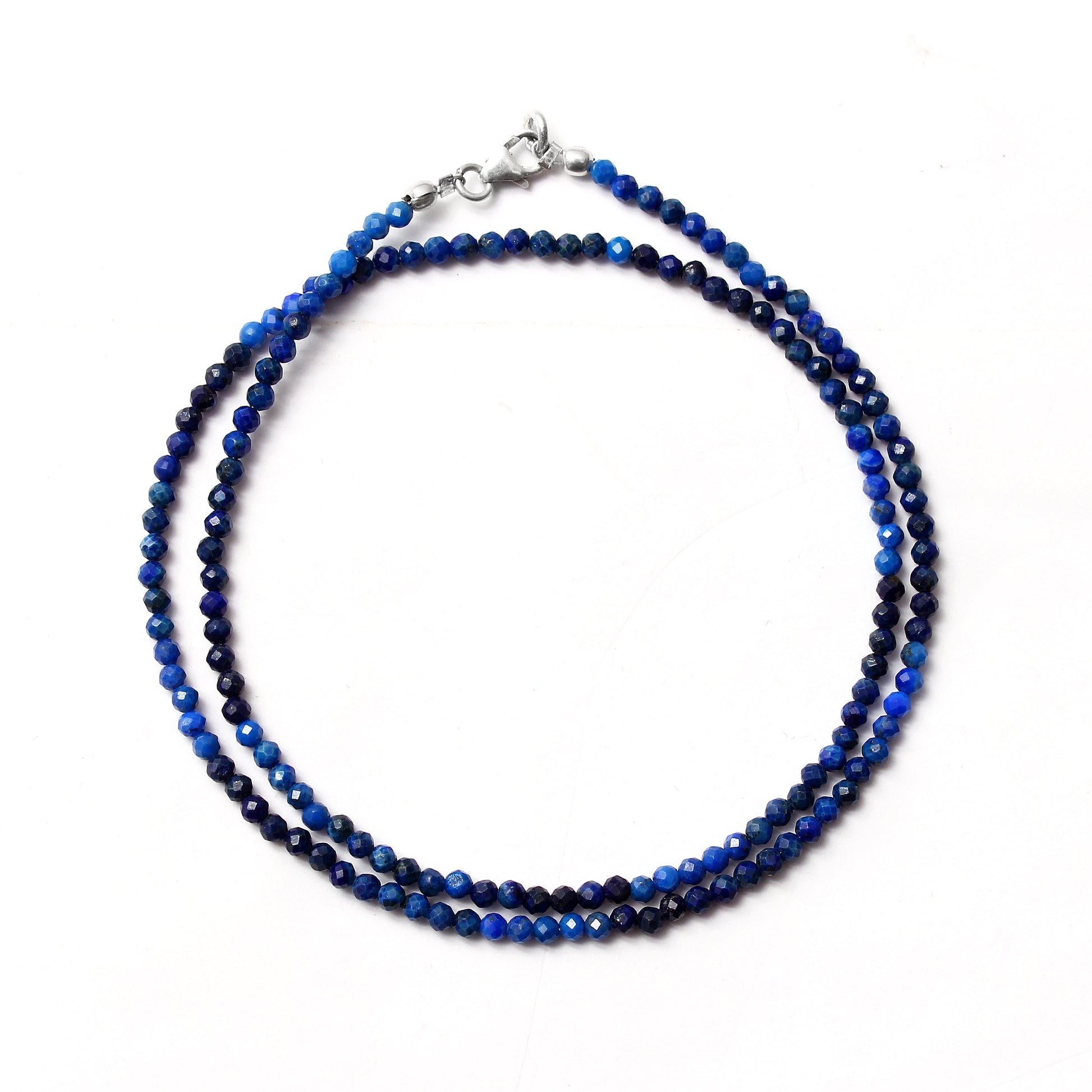 Lapis Lazuli Beaded Necklace,Blue Lapis Lazuli Micro Faceted Round Bead Necklace, Semi Precious Shaded Blue Lapis Tiny Beads Necklace GemsRush