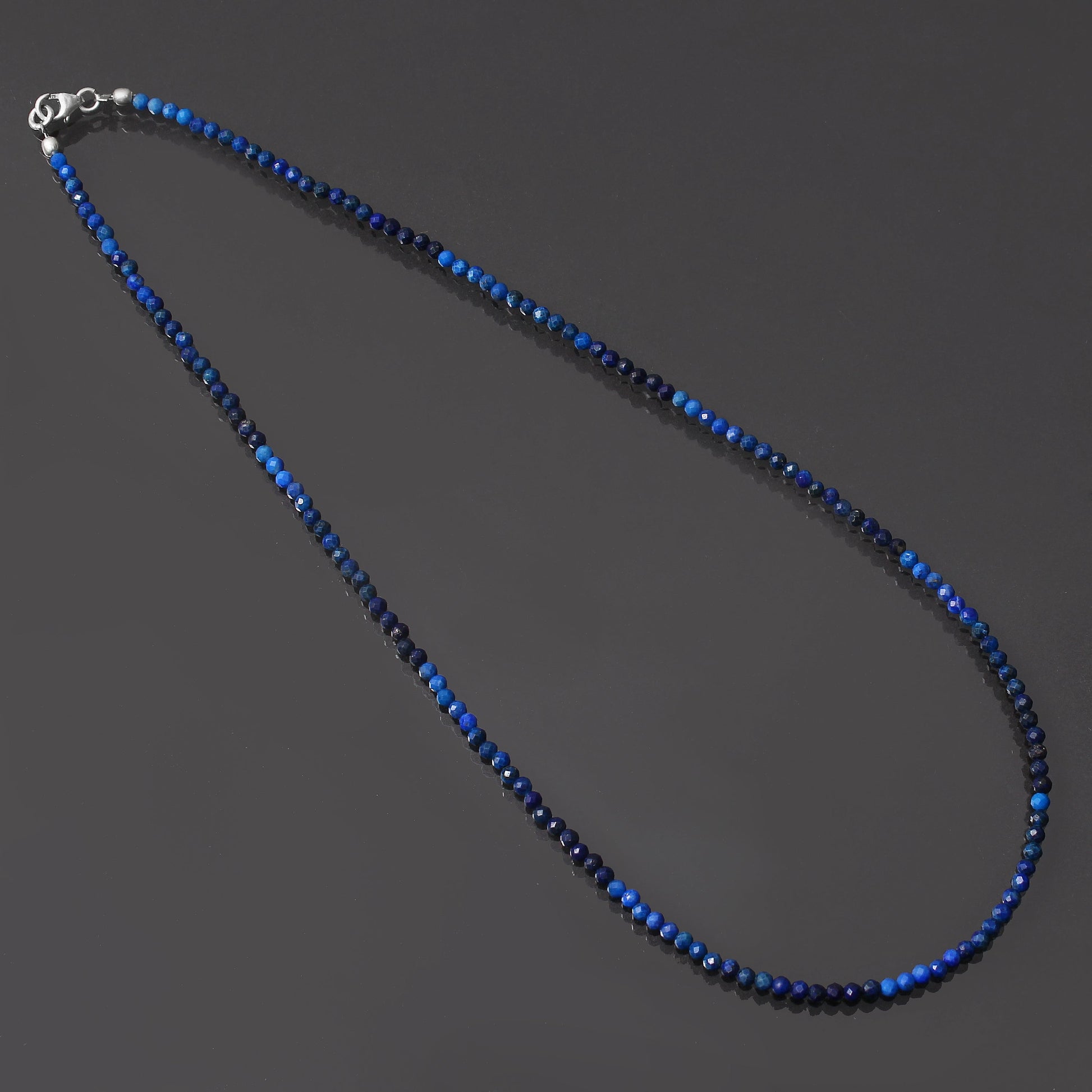 Lapis Lazuli Beaded Necklace,Blue Lapis Lazuli Micro Faceted Round Bead Necklace, Semi Precious Shaded Blue Lapis Tiny Beads Necklace GemsRush