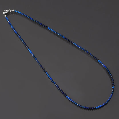 Lapis Lazuli Beaded Necklace,Blue Lapis Lazuli Micro Faceted Round Bead Necklace, Semi Precious Shaded Blue Lapis Tiny Beads Necklace GemsRush