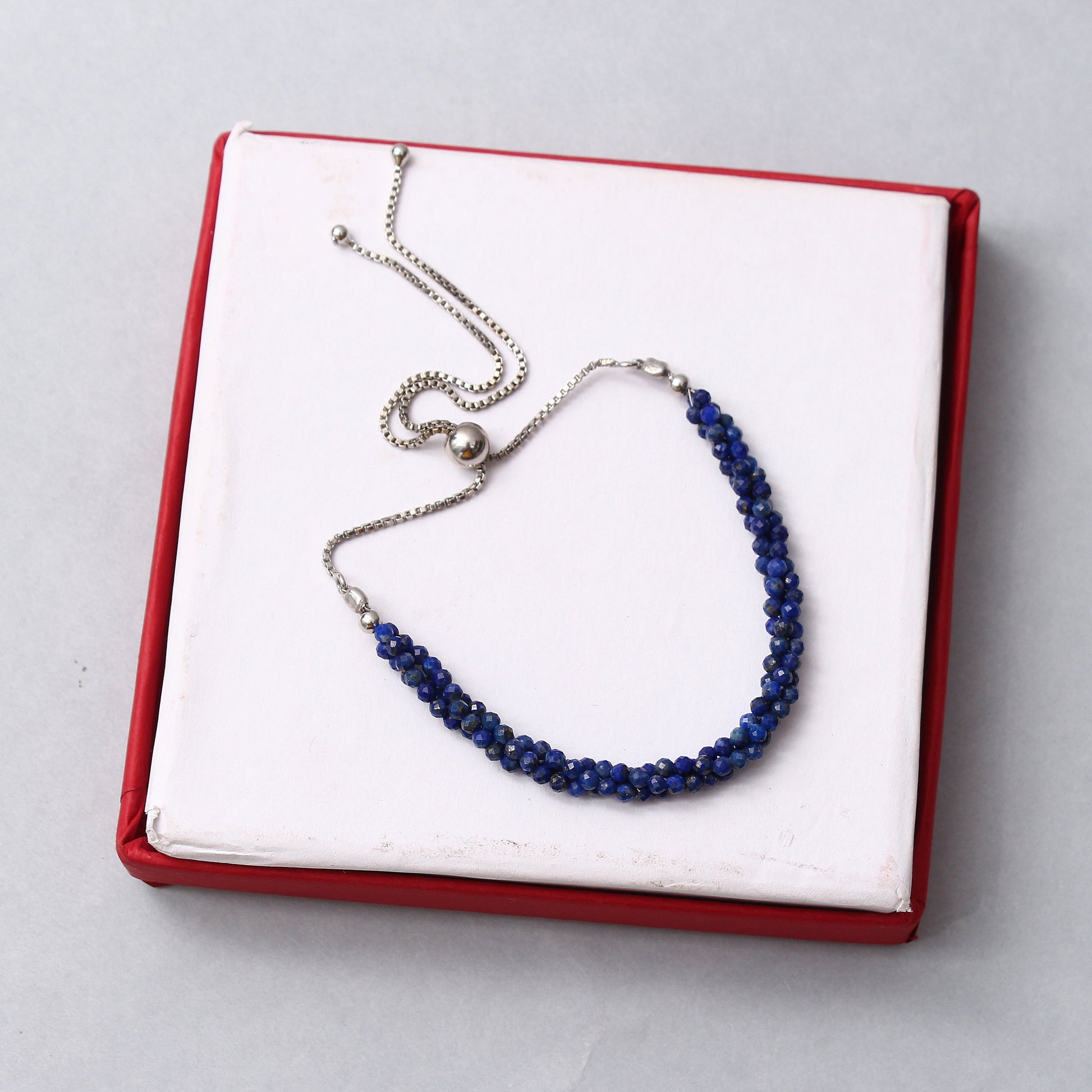 Lapis Lazuli Twist Layer Silver Bracelet ( Bolo Chain ) GemsRush