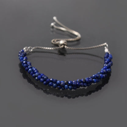 Lapis Lazuli Twist Layer Silver Bracelet ( Bolo Chain ) GemsRush