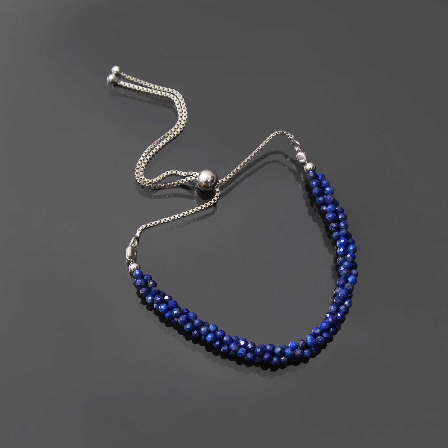 Lapis Lazuli Twist Layer Silver Bracelet ( Bolo Chain ) GemsRush