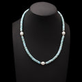 Larimar / Pearl Beaded Necklace , Two Stone Beautiful Charm Beaded Necklace ,Natural Gemstone Silver Necklace .