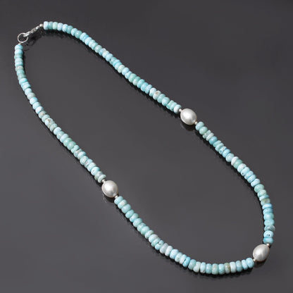 Larimar / Pearl Beaded Necklace , Two Stone Beautiful Charm Beaded Necklace ,Natural Gemstone Silver Necklace . GemsRush