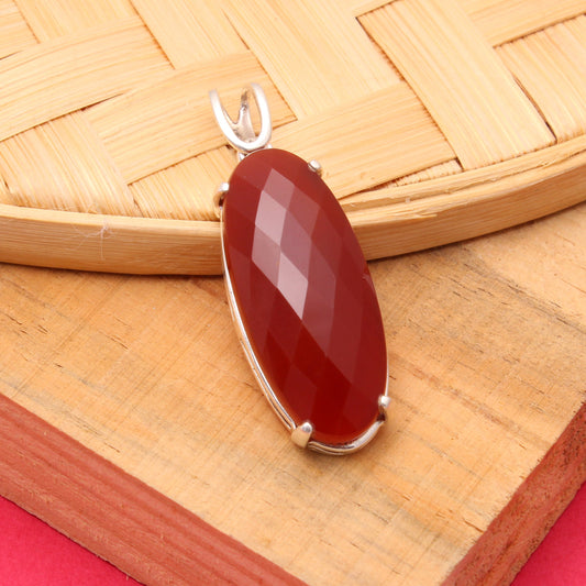 Long Red Onyx Silver Pendant GemsRush