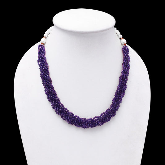 Luxurious Hand Woven Amethyst Pearl Necklace with Sterling Silver Gold Plated Chain GemsRush