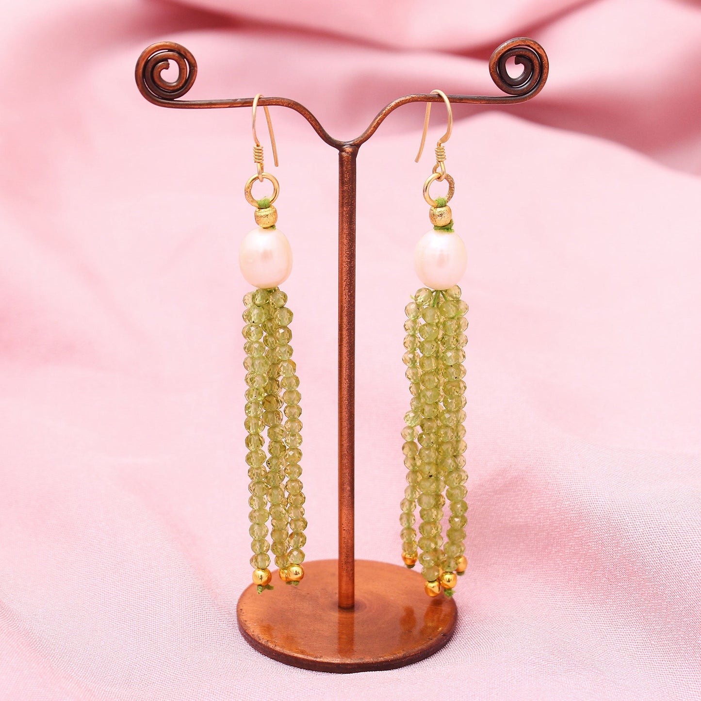 Luxurious Peridot and Pearl Dangle Earrings with Gold Finish GemsRush