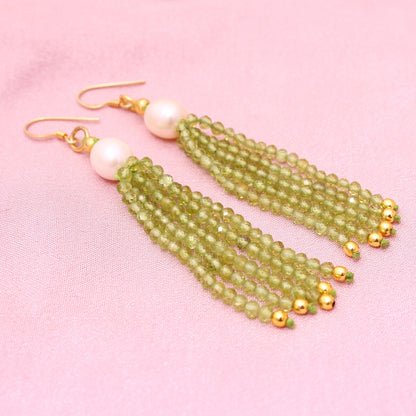 Luxurious Peridot and Pearl Dangle Earrings with Gold Finish GemsRush