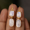 Natural Blue Fire Moonstone Dangle Earring Gold Plated