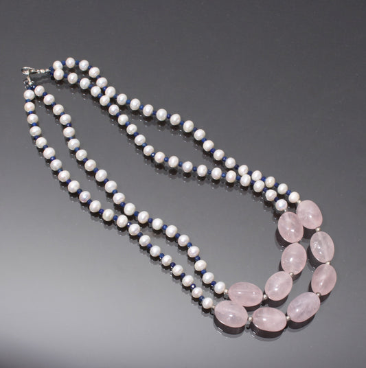 Multi Beaded 2 Layer Silver Necklace GemsRush