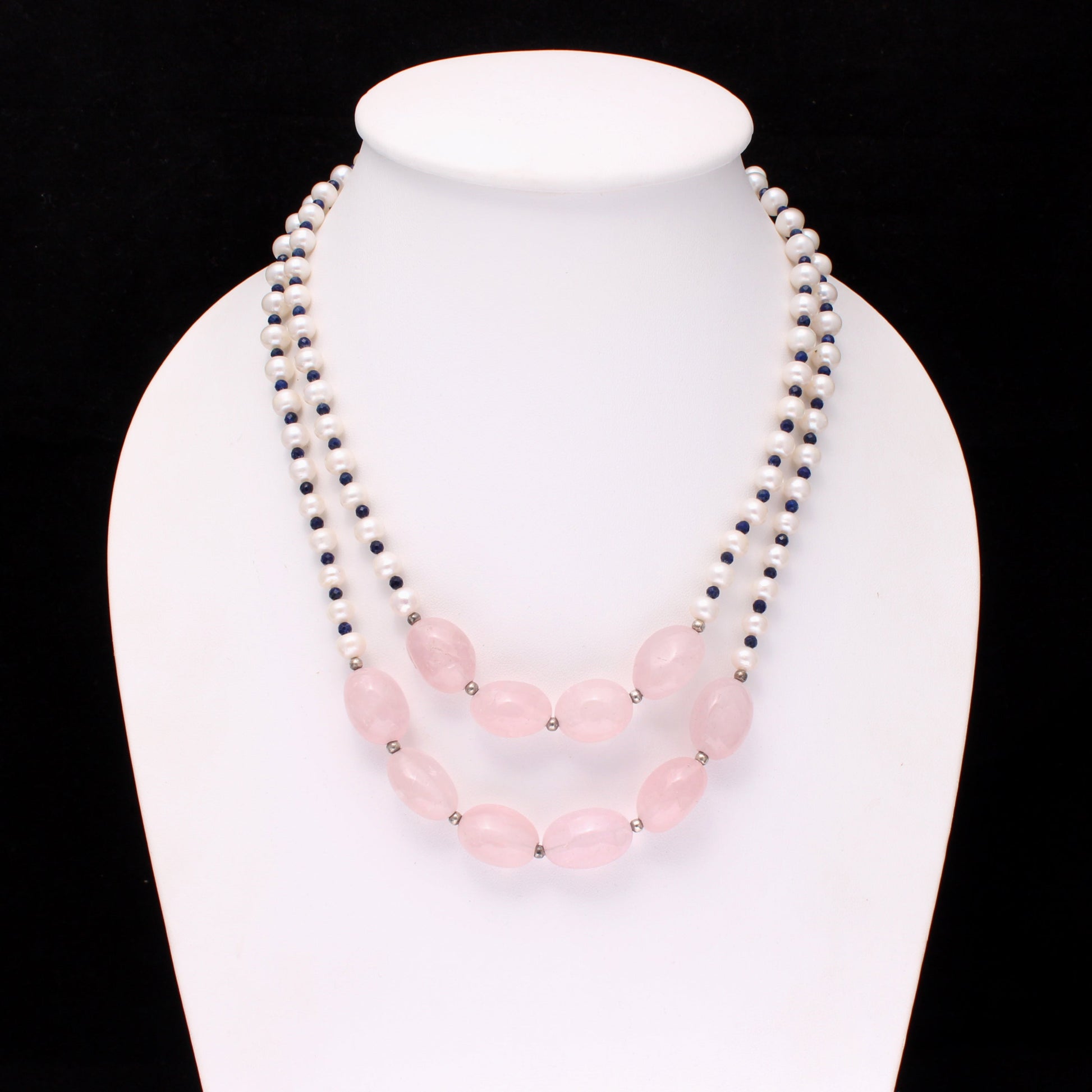 Multi Beaded 2 Layer Silver Necklace GemsRush