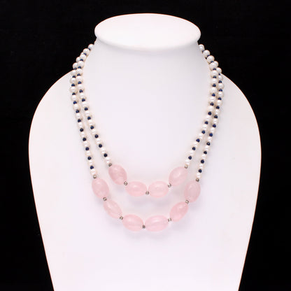 Multi Beaded 2 Layer Silver Necklace GemsRush