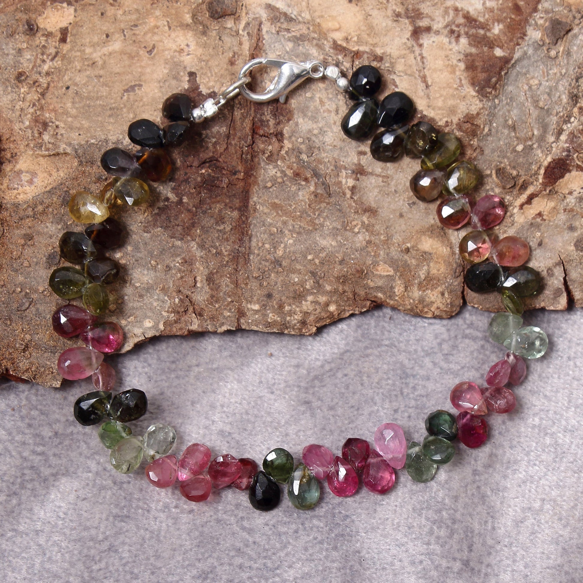 Multi Tourmaline Beaded Bracelet ,Multi Tourmaline Beaded Bracelet , Watermelon Tourmaline  Pear Bracelet . GemsRush