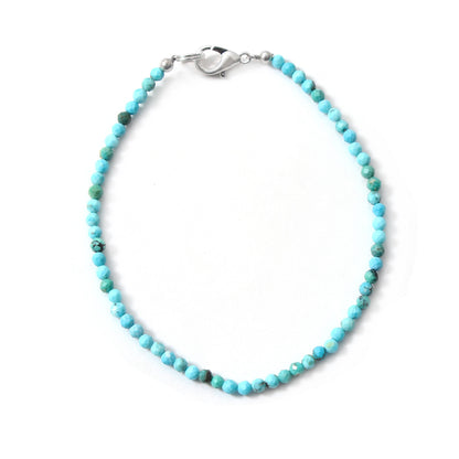 Natural 3mm Turquoise Beads Bracelet With Solid 925 Sterling Silver Lobster Lock GemsRush