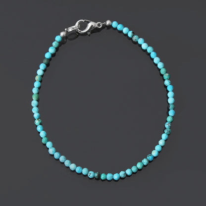 Natural 3mm Turquoise Beads Bracelet With Solid 925 Sterling Silver Lobster Lock GemsRush