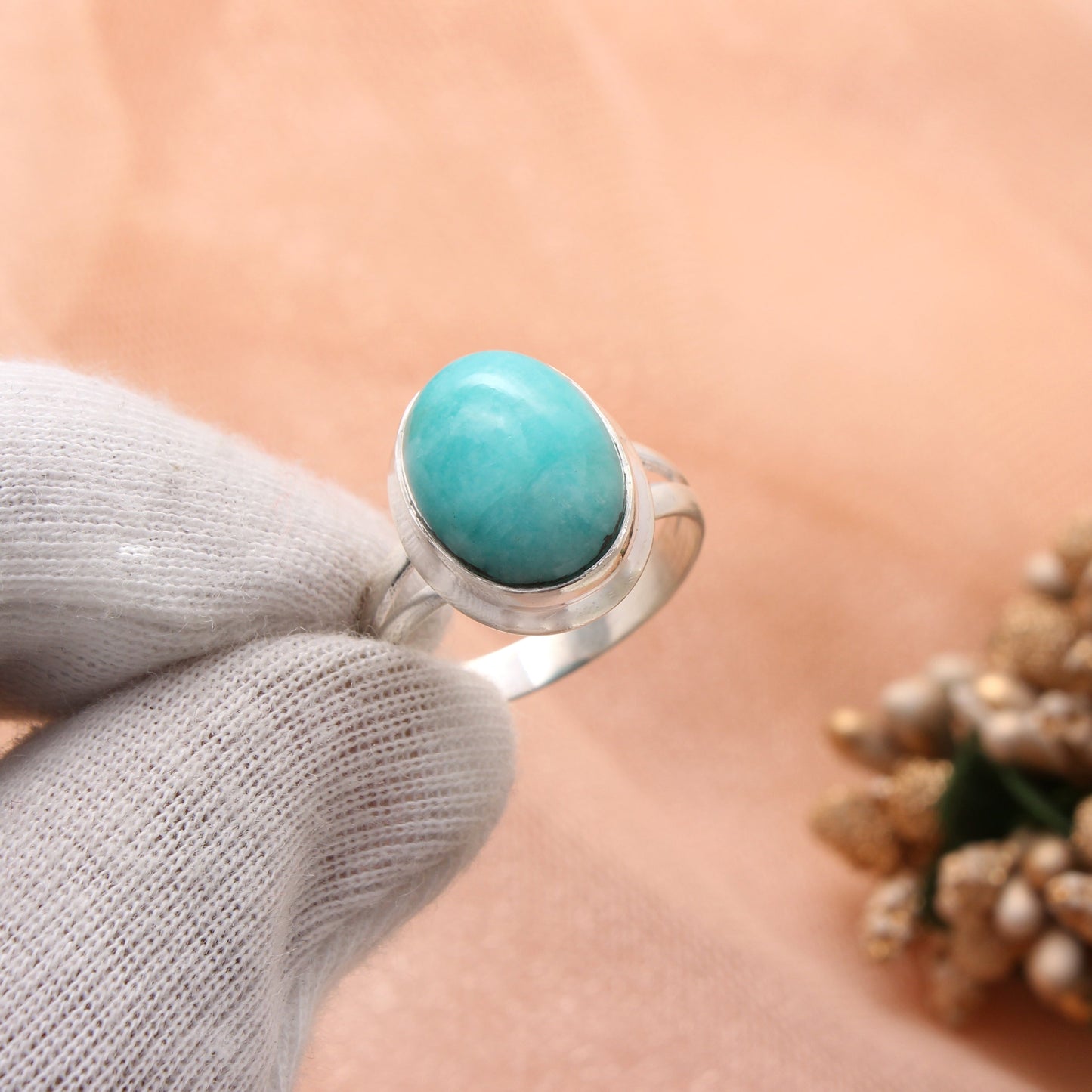 Natural Amazonite Gemstone Silver Ring GemsRush