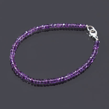 Natural Amethyst Beaded Bracelet/ February Birthstone Faceted Rondelle Beautiful Bracelet . GemsRush