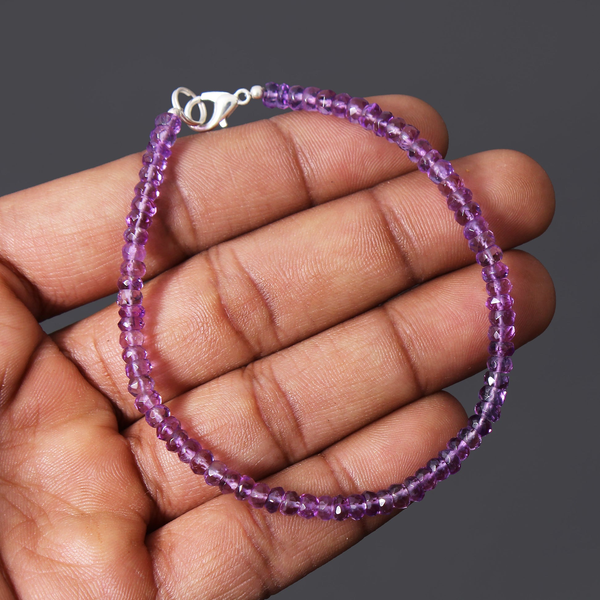 Natural Amethyst Beaded Bracelet/ February Birthstone Faceted Rondelle Beautiful Bracelet . GemsRush