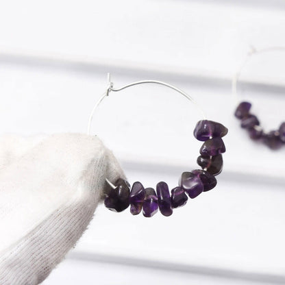 Natural Amethyst Gemstone Silver Hoop Earring GemsRush