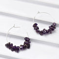 Natural Amethyst Gemstone Silver Hoop Earring