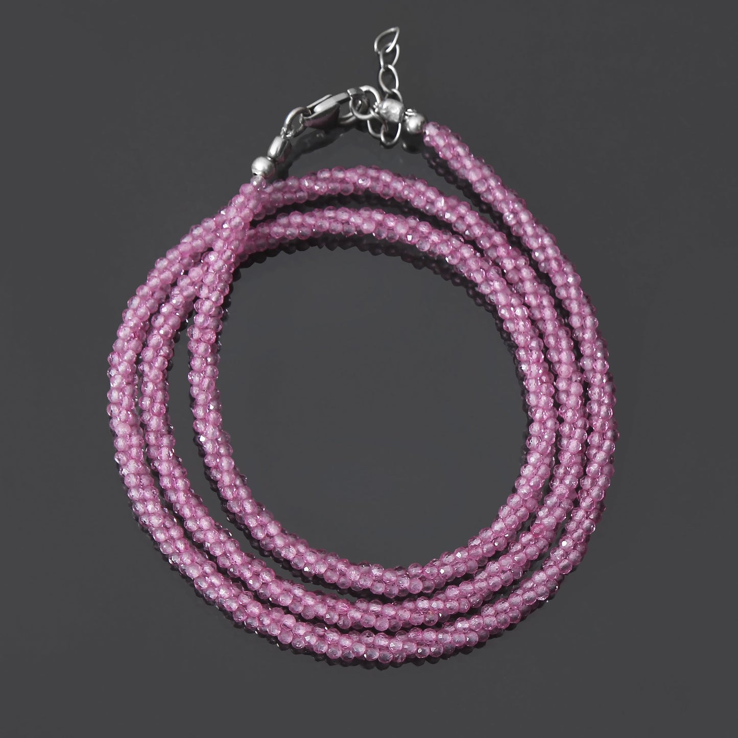 Natural Beautiful Pink Topaz Beaded Necklace , Faceted Twisted Round Beaded Necklace For Women . GemsRush