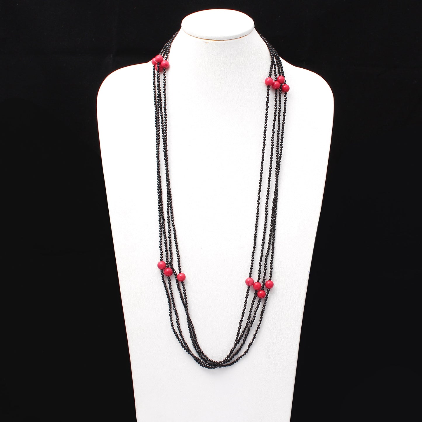 Natural Black Spinel & Red Coral Faceted Rondelle Smooth Necklace , Gift for women. GemsRush