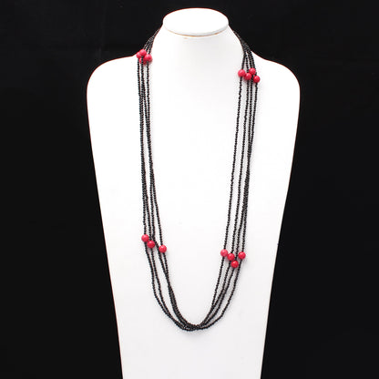 Natural Black Spinel & Red Coral Faceted Rondelle Smooth Necklace , Gift for women. GemsRush