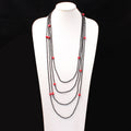 Natural Black Spinel & Red Coral Faceted Rondelle Smooth Necklace , Gift for women.