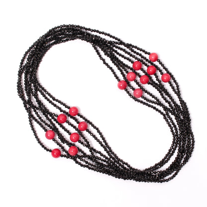 Natural Black Spinel & Red Coral Faceted Rondelle Smooth Necklace , Gift for women. GemsRush