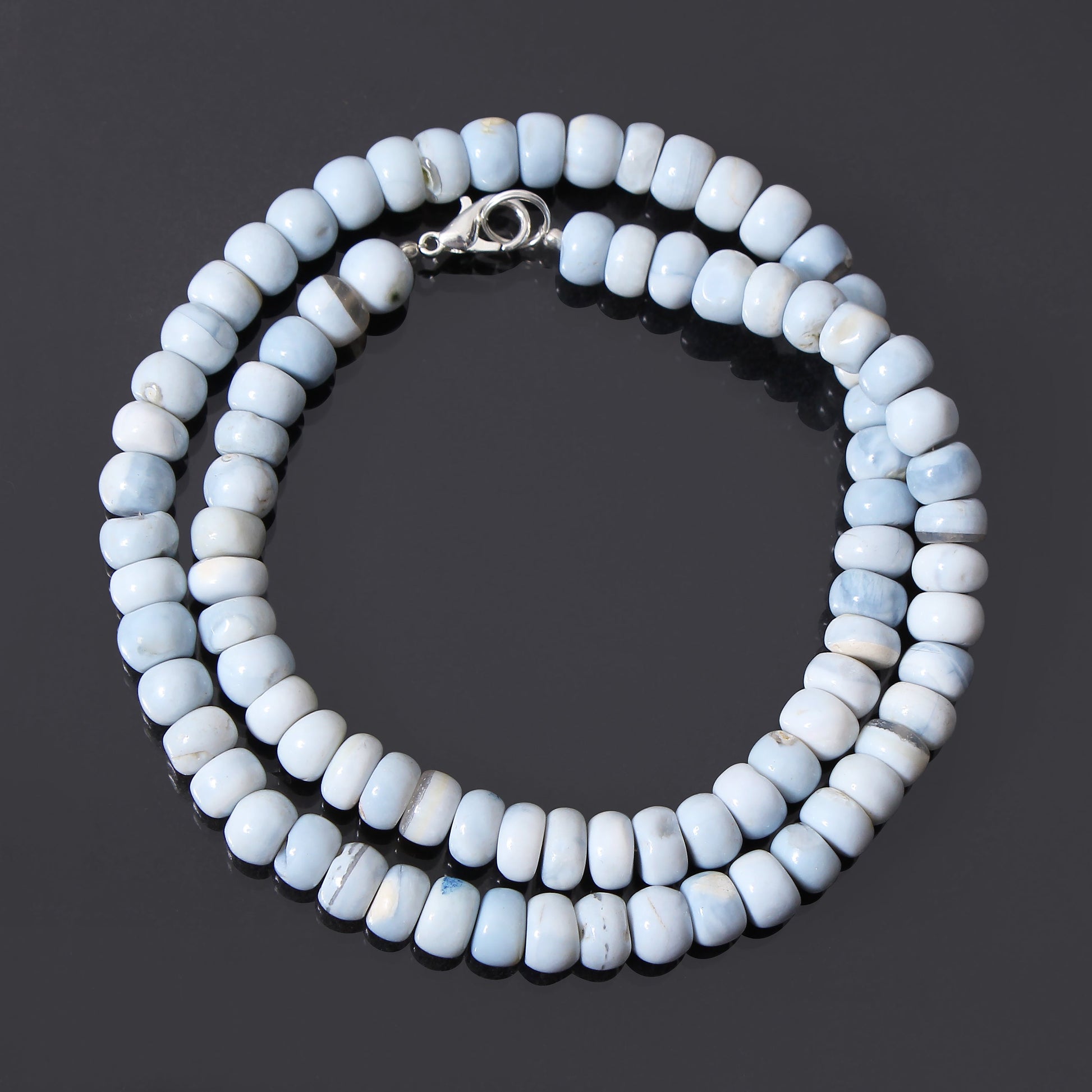 Natural Blue Opal Beaded Beautiful Necklace, Smooth Rondelle Necklace Beaded Cool Jewelry GemsRush