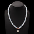 Natural Blue Opal / Pearl Beaded Necklace , Smooth Rondelle Beaded Necklace, Gift For Women.