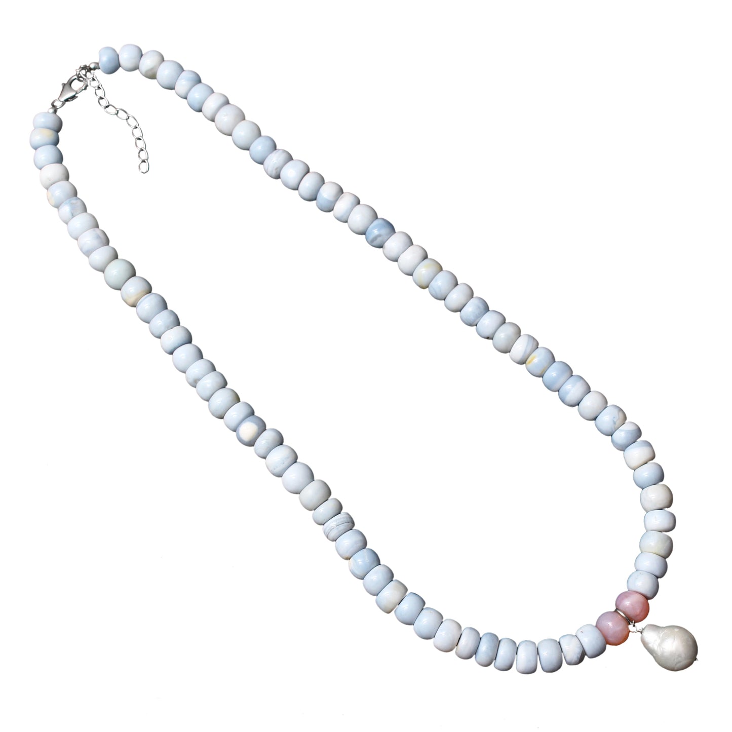 Natural Blue Opal / Pearl Beaded Necklace , Smooth Rondelle Beaded Necklace, Gift For Women. GemsRush