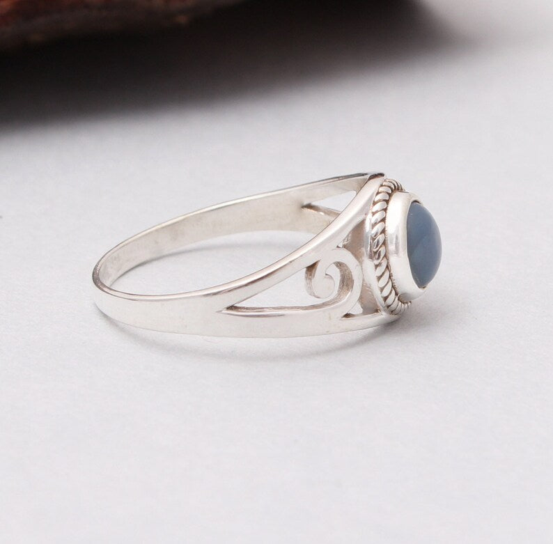 Natural Blue Opal Ring-Handmade Silver Ring ( 9 US Ring Size ) GemsRush