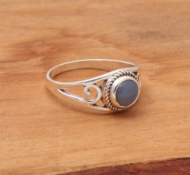 Natural Blue Opal Ring-Handmade Silver Ring ( 9 US Ring Size ) GemsRush