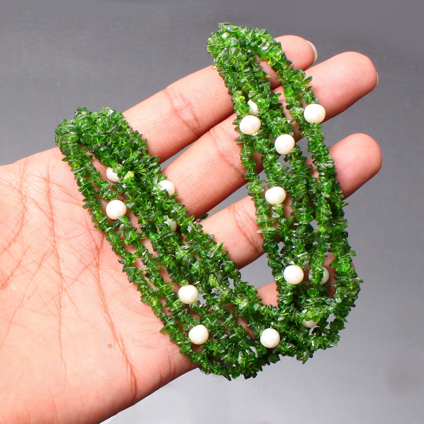 Natural Chrome Diopside With Freshwater pearl beaded necklace GemsRush