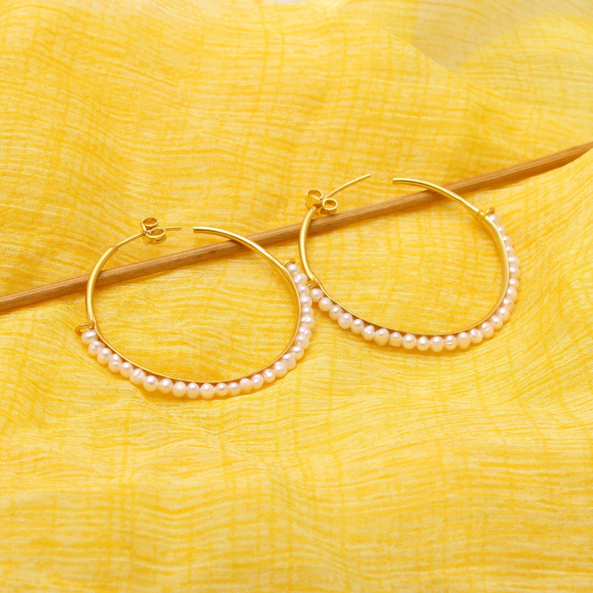 Natural Cultured Freshwater Pearl Big Hoop Brass Earring GemsRush