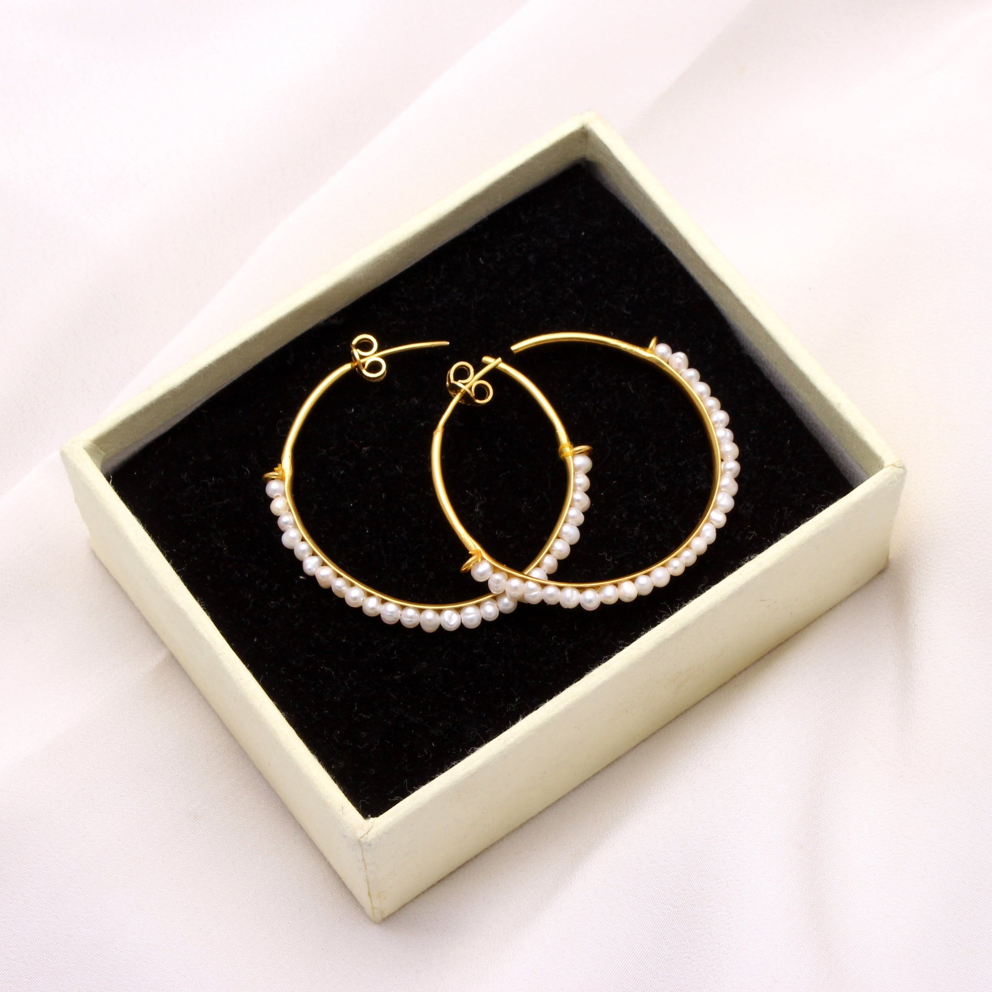 Natural Cultured Freshwater Pearl Big Hoop Brass Earring GemsRush