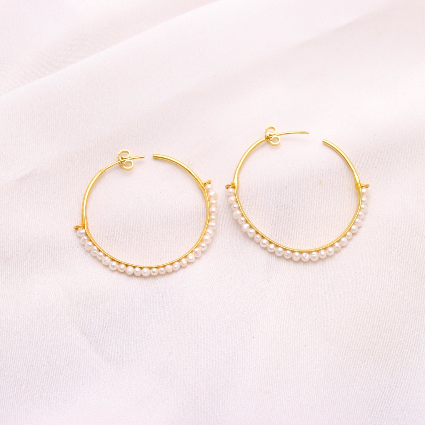 Natural Cultured Freshwater Pearl Big Hoop Brass Earring GemsRush