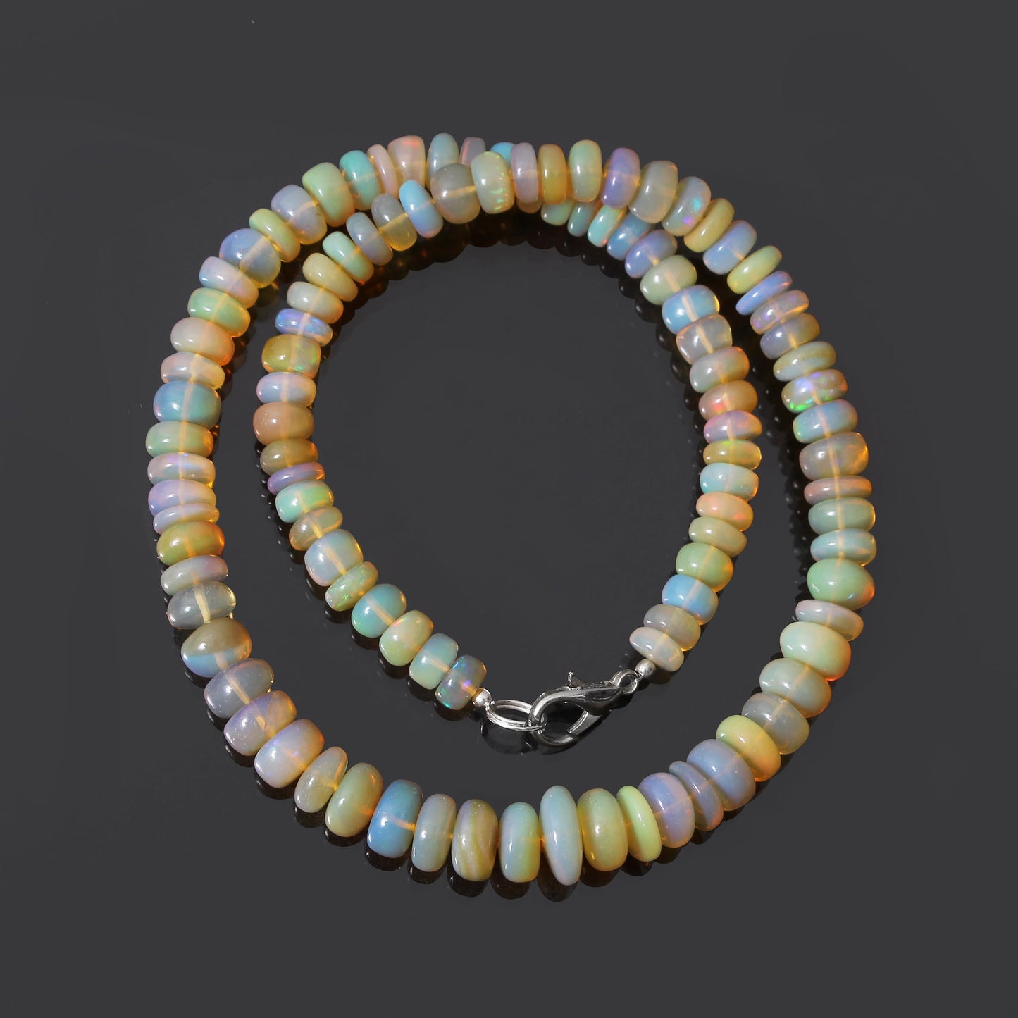 Natural Ethiopian Opal Beaded Necklace, Smooth Rondelle Beaded Necklace , Gift For Women . GemsRush