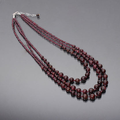 Natural Garnet Beaded Necklace, 6-10mm Blood Garnet Smooth Round Beads Necklace, Wedding Necklace, Women's Necklace, Garnet Beaded Jewelry GemsRush