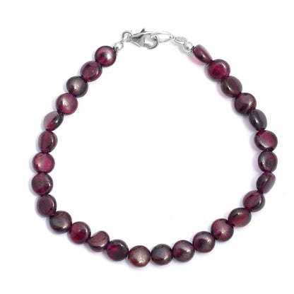 Natural Garnet Beaded Silver Bracelet Jewelry GemsRush