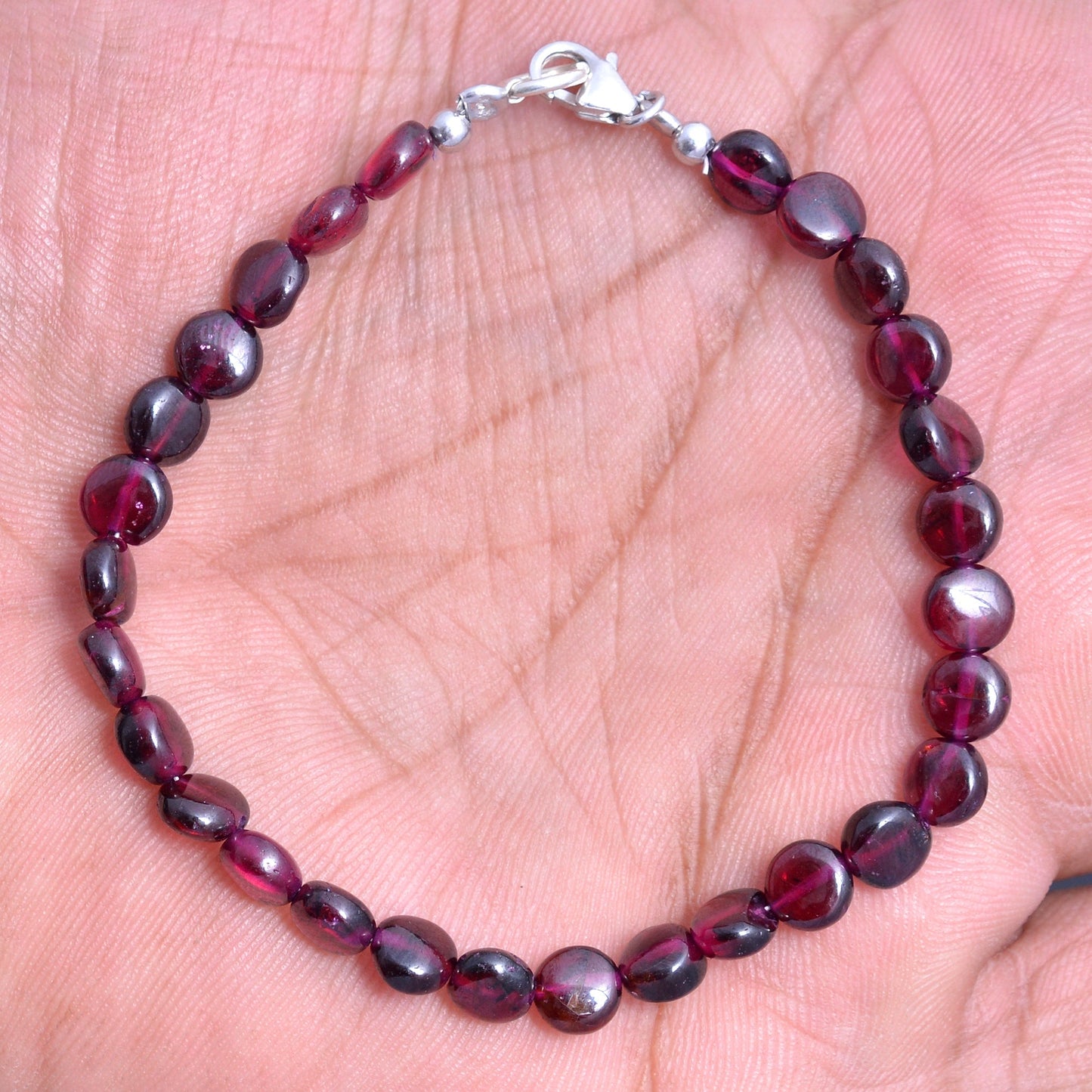 Natural Garnet Beaded Silver Bracelet Jewelry GemsRush